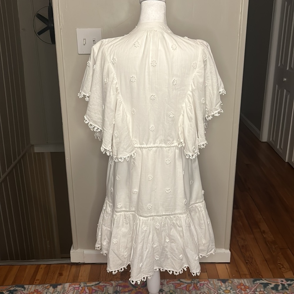 Farm Rio 3D Flower Floral Embroidered Eyelet Cotton Beaded Tie Dress Size Small - Picture 9 of 11
